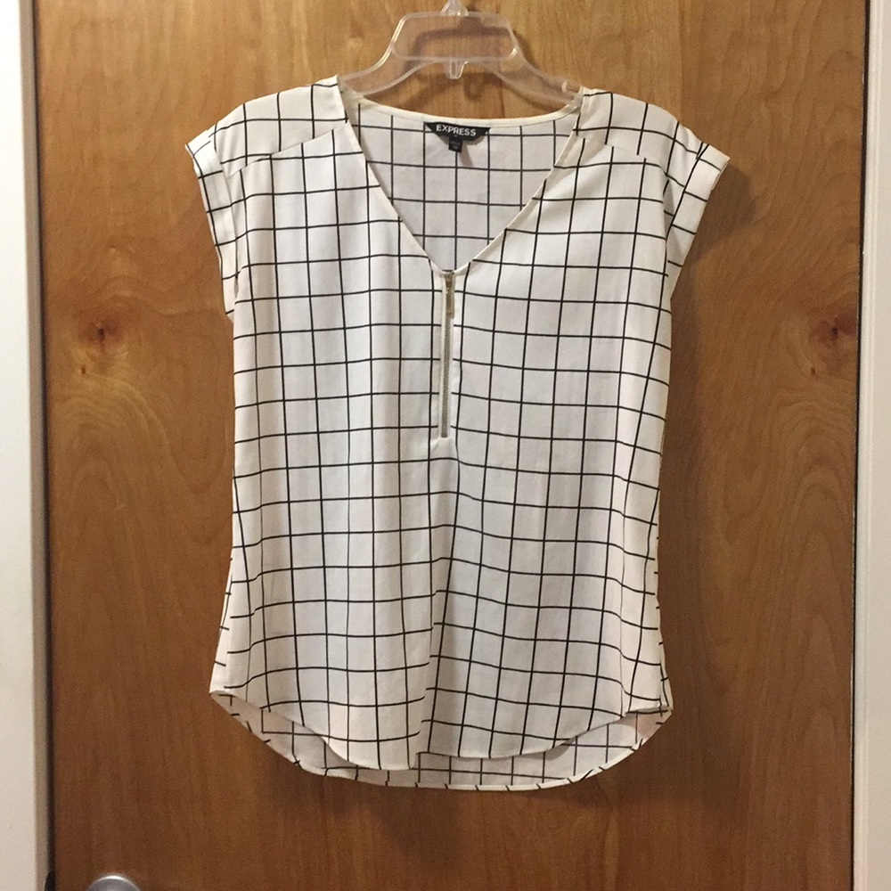 Grid blouse with gold zipper detail